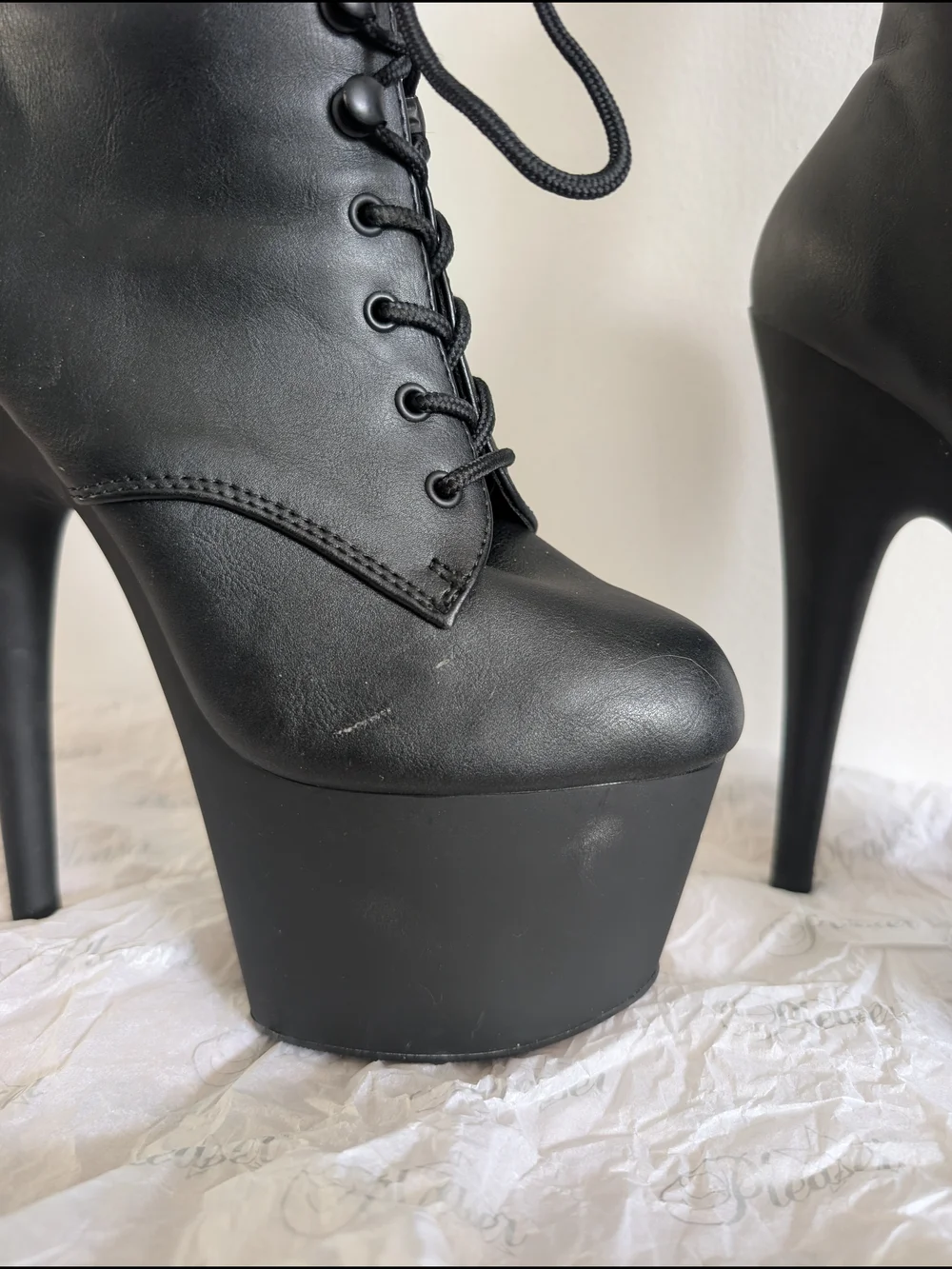 Pleaser Black Lace-Up Platform Ankle Boots